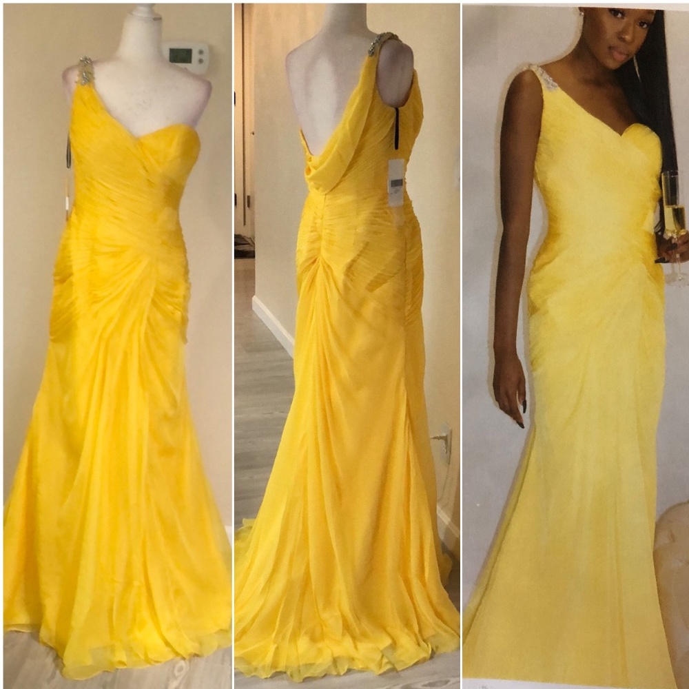 Yellow chiffon with slight train